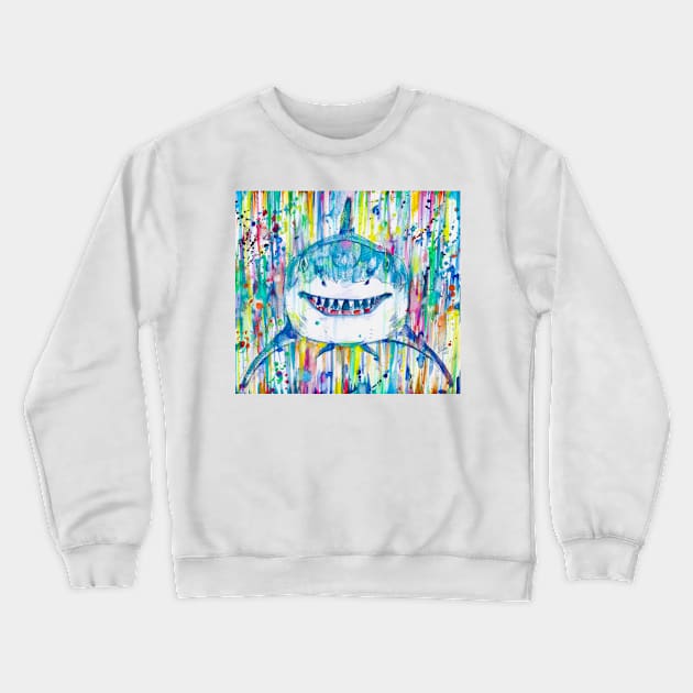 HAPPY SHARK - watercolor portrait Crewneck Sweatshirt by lautir